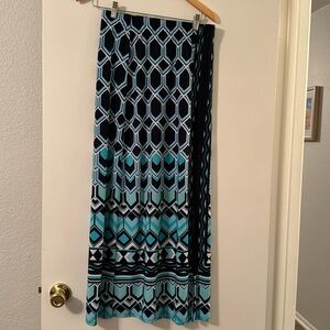 Chicos maxi skirt with side slit, navy teal, and white size 0
